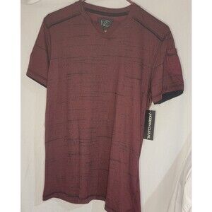 Modern Culture Mens Small Maroon Black Striped Tee Shirt NWT Casual Short Sleeve